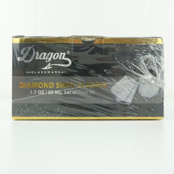 Dragon Glassware Shot Glasses Clear Diamond Shaped Set Of 4 - Picture 8 of 11